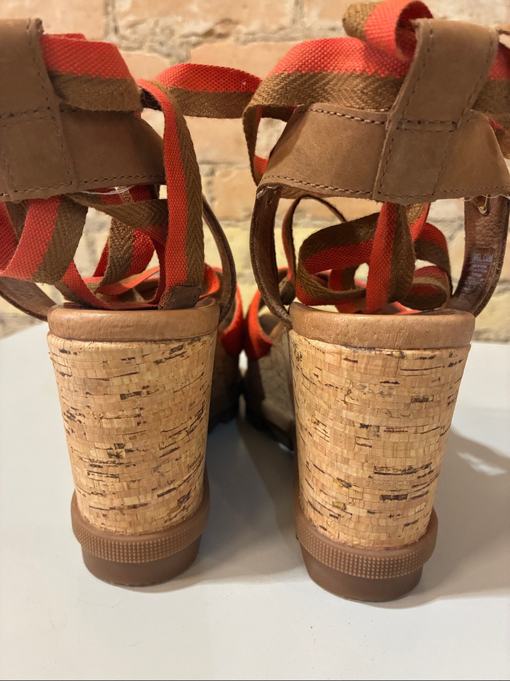 Sorel Joanie II High Ankle Orange Wedge Sandals with Ankle Tie - Picture 6 of 9